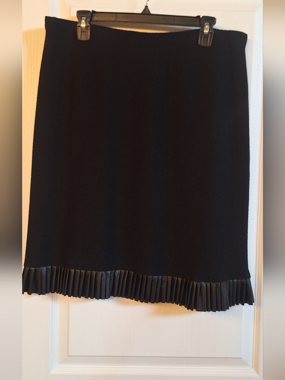 Sioni Black Pencil Skirt with Pleated Faux Leather Hem